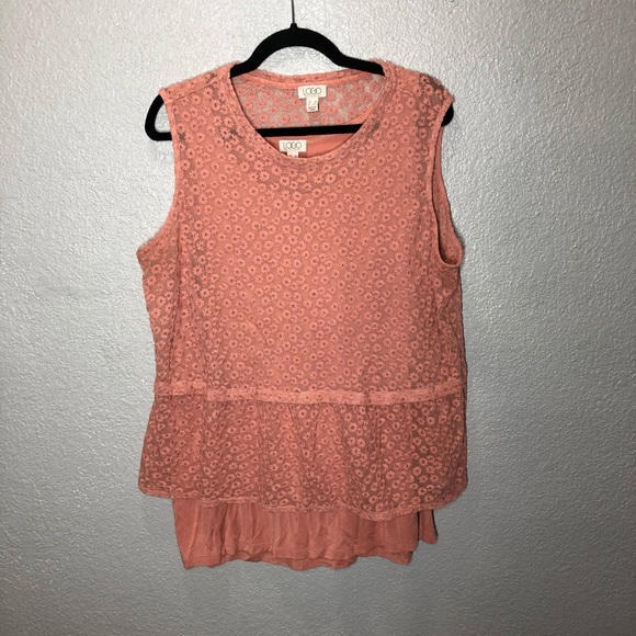 LOGO by Lori Goldstein Women's Pink Floral Embroidered Layered Tank Top - Picture 5 of 6